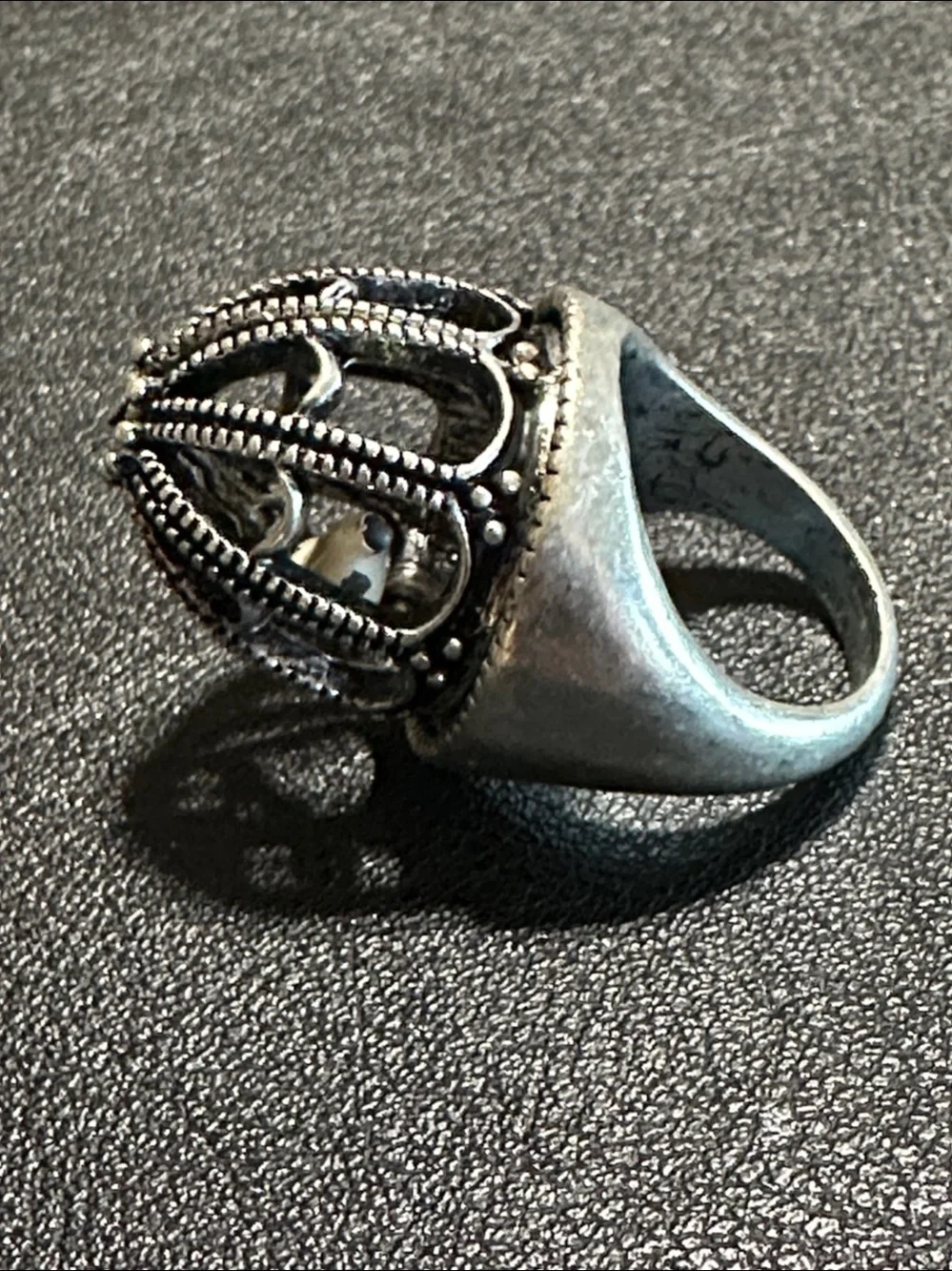 Bird In A Cage Silver-Tone Statement Ring